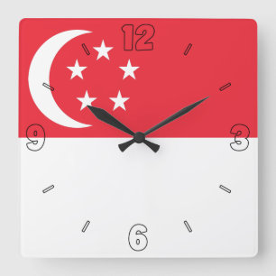 Reloj Cuadrado Bandera de Singapur: Red White Numbers Patriótico