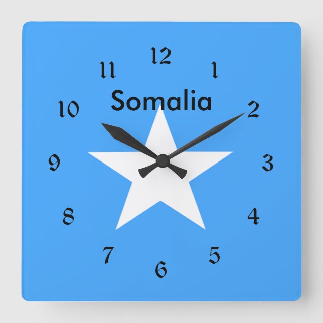 Reloj Cuadrado Bandera de Somalia, etiquetada (Anverso)