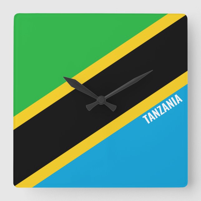 Reloj Cuadrado Bandera de Tanzania deslumbrando a patriotas (Anverso)