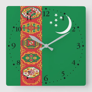 Reloj Cuadrado Bandera de Turkmenistán