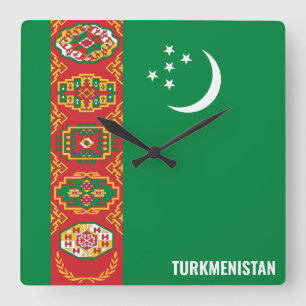 Reloj Cuadrado Bandera de Turkmenistán deslumbrante patriótico