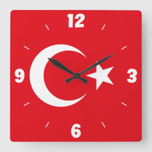 Reloj Cuadrado Bandera de Turquía número estrella roja de la Medi