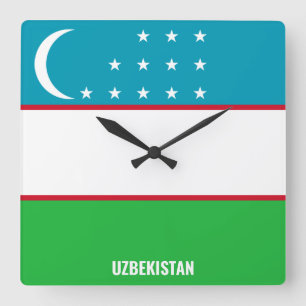 Reloj Cuadrado Bandera de Uzbekistán deslumbrante patriótico