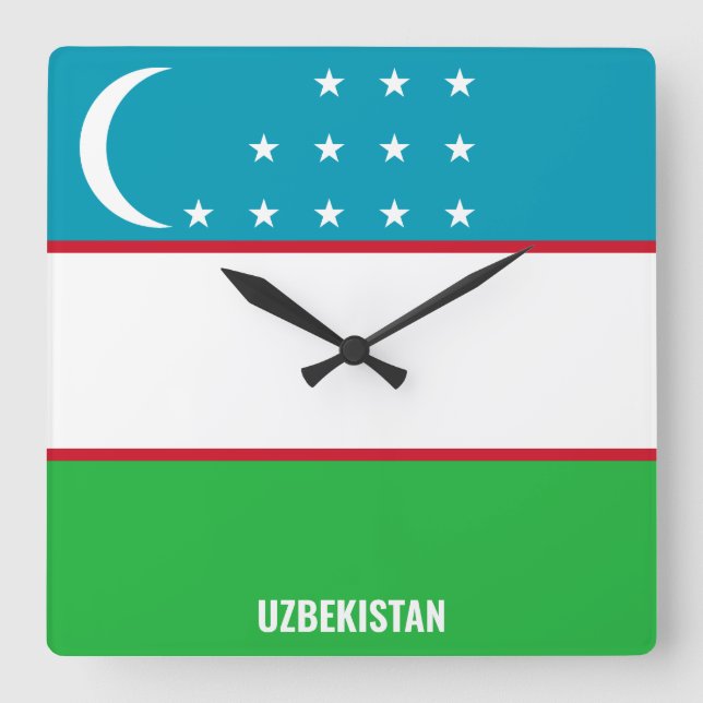 Reloj Cuadrado Bandera de Uzbekistán deslumbrante patriótico (Anverso)
