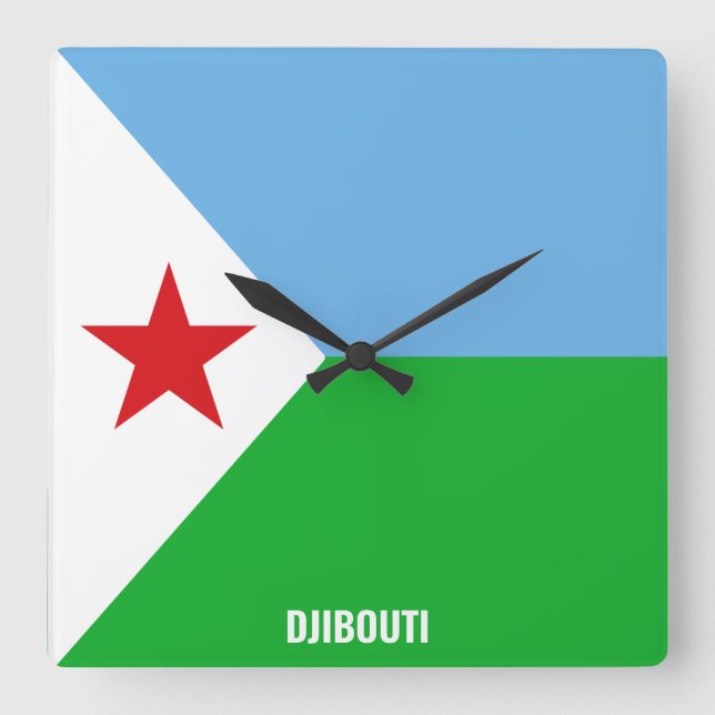 Reloj Cuadrado Bandera de Yibuti deslumbrando al patriótico (Anverso)
