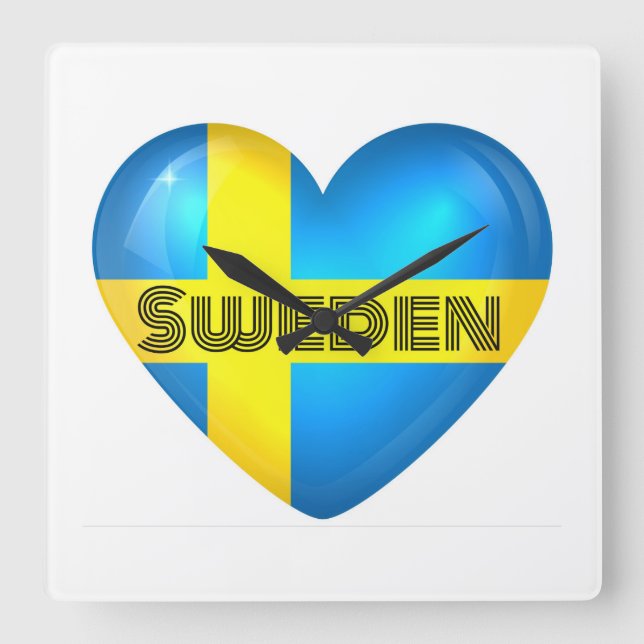 Reloj Cuadrado Bandera del Corazón de Suecia (Anverso)