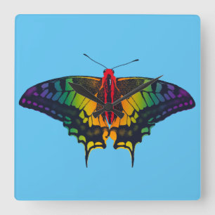 Reloj Cuadrado Bandera del Orgullo Arcoiris Mariposa Tradicional
