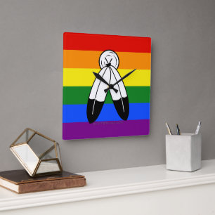Reloj Cuadrado bandera del orgullo de dos espíritus de SlipperyJo