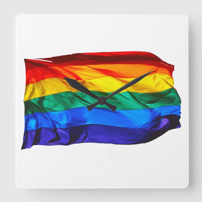 Reloj Cuadrado Bandera del orgullo gay de SlipperyJoe ondeando co (Anverso)
