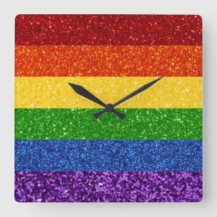 Reloj Cuadrado Bandera del orgullo gay Purpurina LGBT