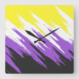 Reloj Cuadrado Bandera del Orgullo No binario abstracto