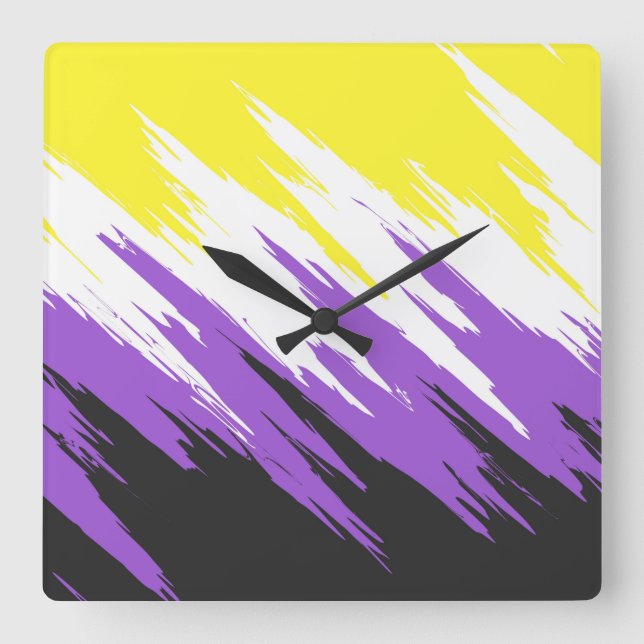 Reloj Cuadrado Bandera del Orgullo No binario abstracto (Anverso)