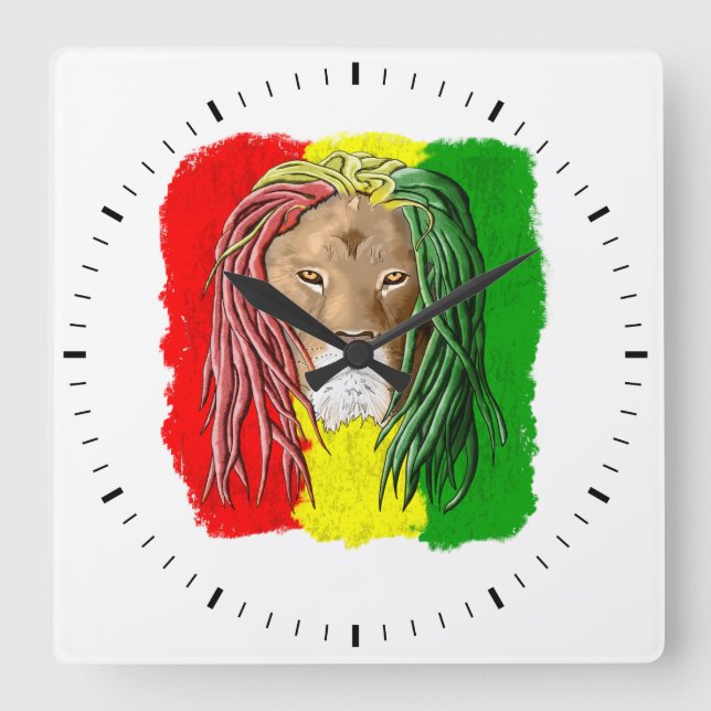 Reloj Cuadrado Bandera del reggae jamaiquino Rasta Lion (Anverso)