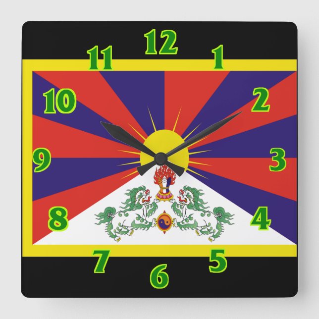 Reloj Cuadrado Bandera del Tíbet (Anverso)