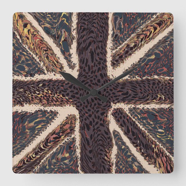 Reloj Cuadrado Bandera divertida Art Brown Union Jack Animal Prin (Anverso)