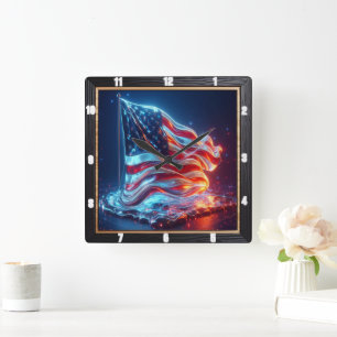 Reloj Cuadrado Bandera estadounidense abstracta moderna