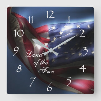 Reloj Cuadrado Bandera estadounidense brillante/tierra de los lib