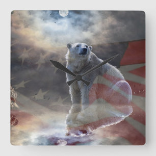 Reloj Cuadrado Bandera estadounidense del oso polar