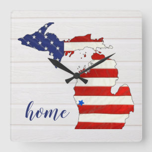 Reloj Cuadrado Bandera estadounidense Michigan Square Wall Clock