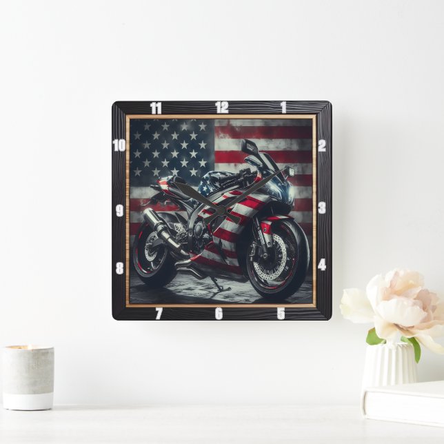 Reloj Cuadrado Bandera estadounidense para motocicletas patriótic (Hogar)