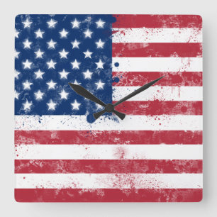 Reloj Cuadrado Bandera estadounidense pintada de salpicaduras