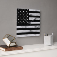 Bandera estadounidense Rustic Wood Black White Pat