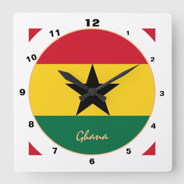 Reloj Cuadrado Bandera ghanesa moderna, hogar de Ghana / diseño (Anverso)
