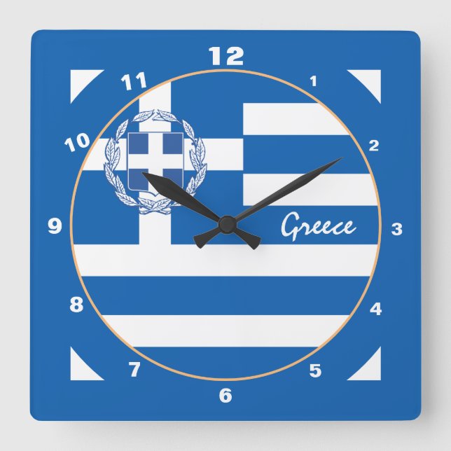 Reloj Cuadrado Bandera griega patriótica, moderna Grecia Hogar/di (Anverso)