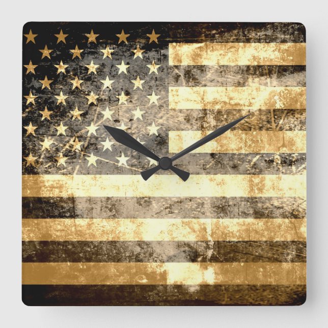 Reloj Cuadrado Bandera grunge estadounidense 3 (Anverso)