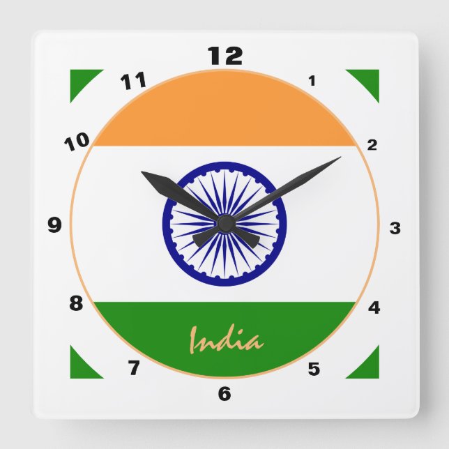 Reloj Cuadrado Bandera india moderna, hogar patriótico indio / di (Anverso)