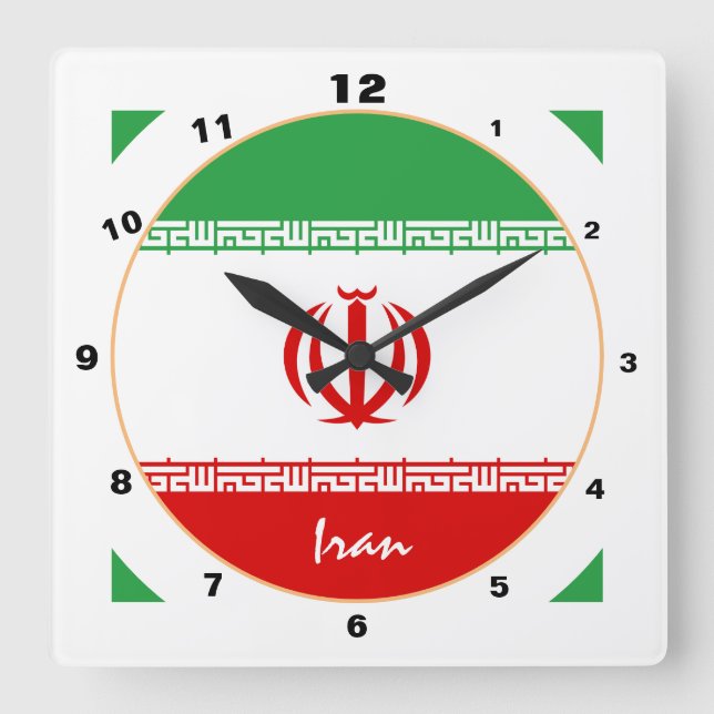 Reloj Cuadrado Bandera iraní, hogar patriótico de Irán / diseño (Anverso)