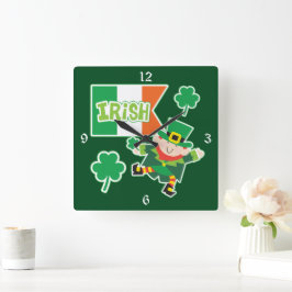 Reloj Cuadrado Bandera irlandesa Leprechaun