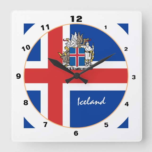 Reloj Cuadrado Bandera islandesa moderna, hogar y diseño de moda  (Anverso)