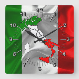 Reloj Cuadrado Bandera italiana ondeando