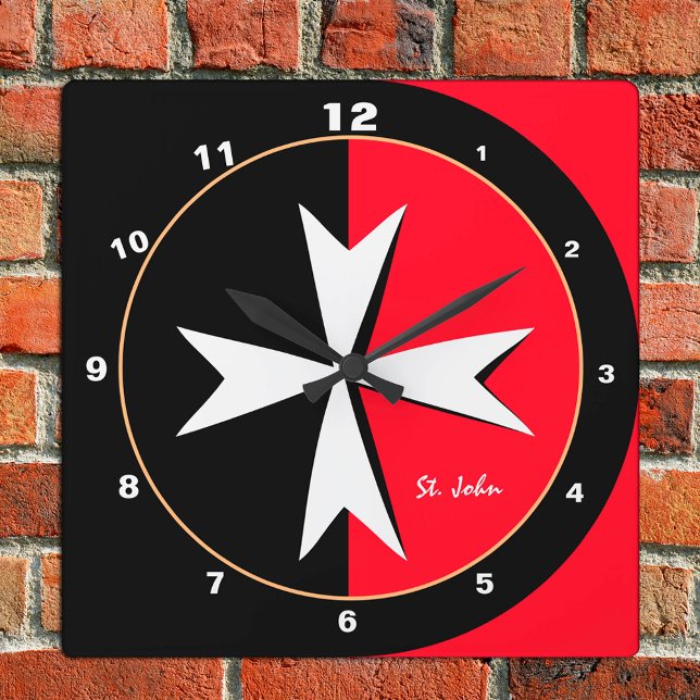 Reloj Cuadrado Bandera maltesa blanca de la Cruz y Malta, casa /  (Subido por el creador)