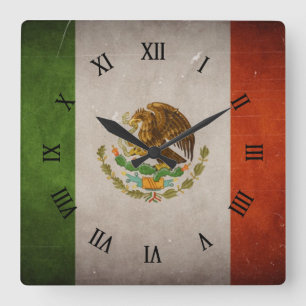 Reloj Cuadrado Bandera mexicana de México del Grunge fresco