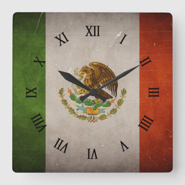 Reloj Cuadrado Bandera mexicana Guay Grunge (Anverso)