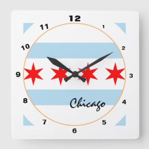 Reloj Cuadrado Bandera moderna de Chicago, Illinois, EE. UU. / di