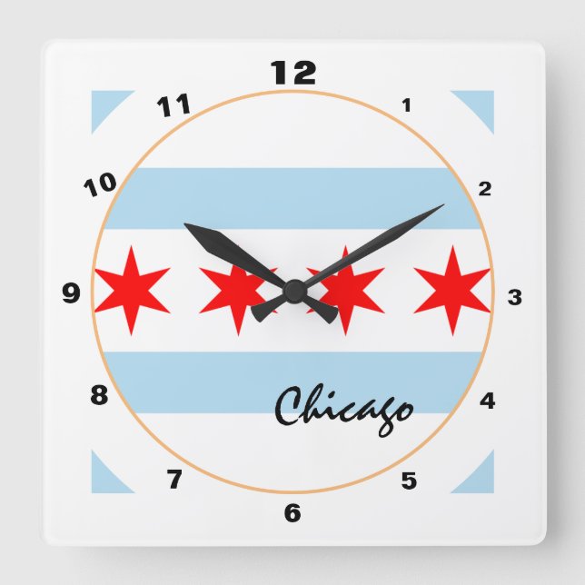 Reloj Cuadrado Bandera moderna de Chicago, Illinois Home USA / di (Anverso)