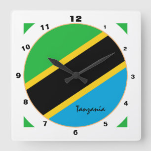 Reloj Cuadrado Bandera moderna de Tanzania, hogar de Tanzania / d