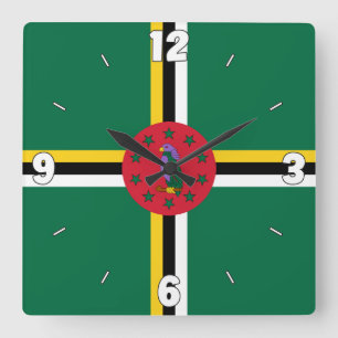 Reloj Cuadrado Bandera Nacional de Dominica Patriótica