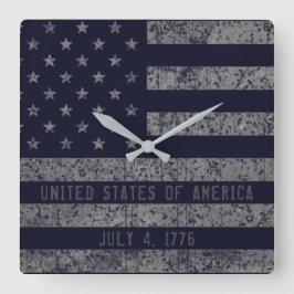 Reloj Cuadrado Bandera norteamericana vintage Blue Grunge