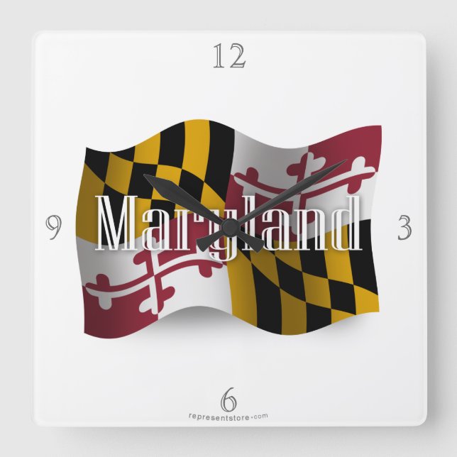 Reloj Cuadrado Bandera ondulante de Maryland (Anverso)