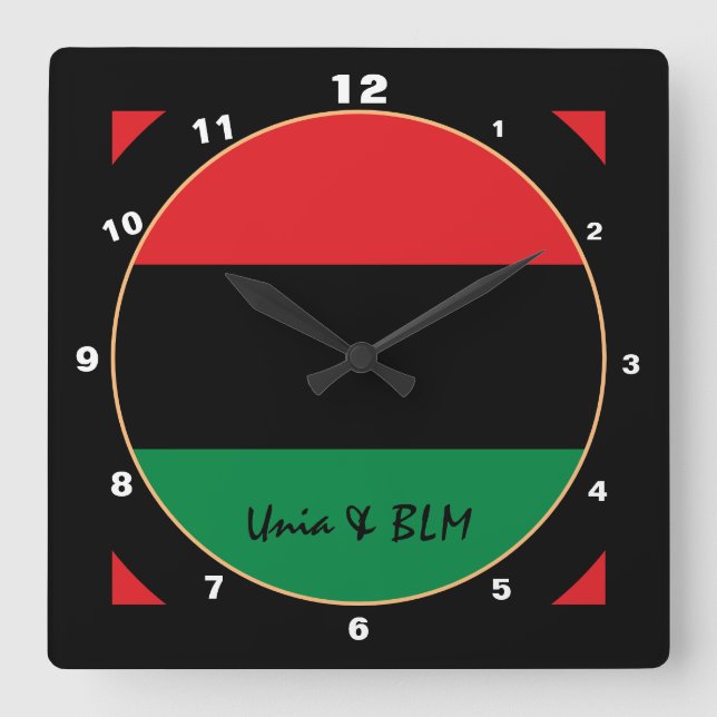 Reloj Cuadrado Bandera Panafricana Patriótica y diseño de la Unia (Anverso)