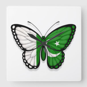 Reloj Cuadrado Bandera paquistaní de la mariposa