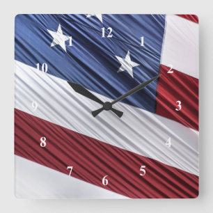 Reloj Cuadrado Bandera Patriótica Estadounidense Roja, Blanca y A
