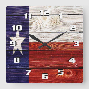 Reloj Cuadrado Bandera Patriótica Rústica de Texas sobre textura