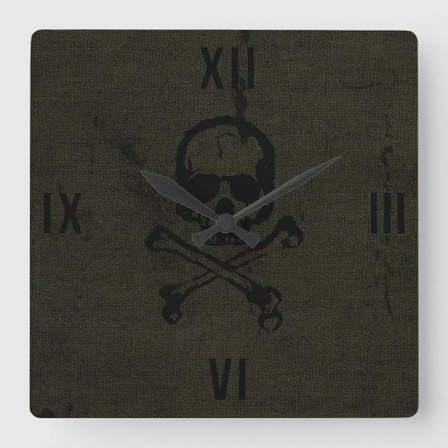 Reloj Cuadrado Bandera pirata verde Halloween del cráneo del (Anverso)