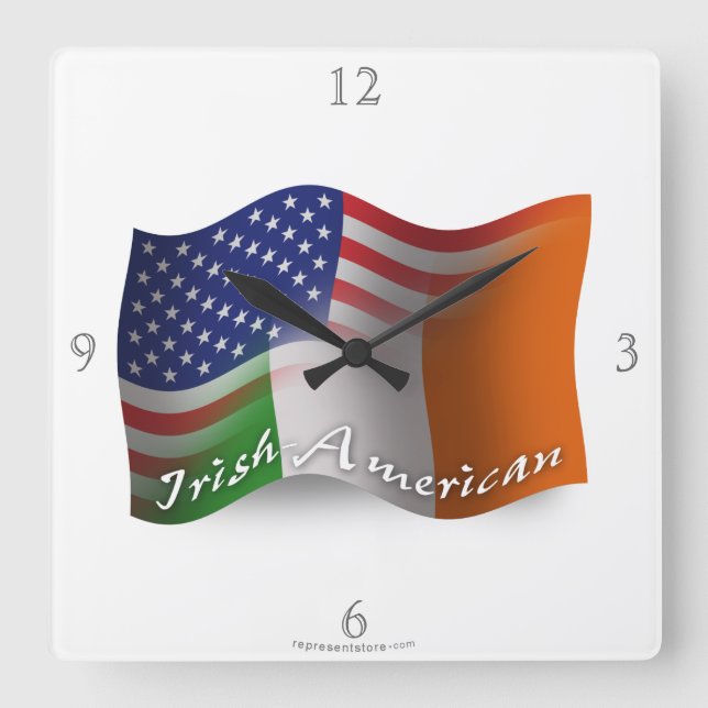 Reloj Cuadrado Bandera que agita Irlandés-Americana (Anverso)