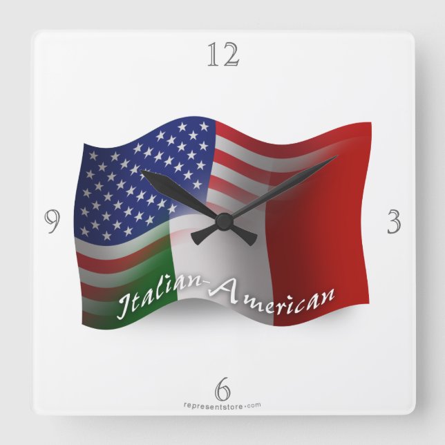 Reloj Cuadrado Bandera que agita Italiano-Americana (Anverso)